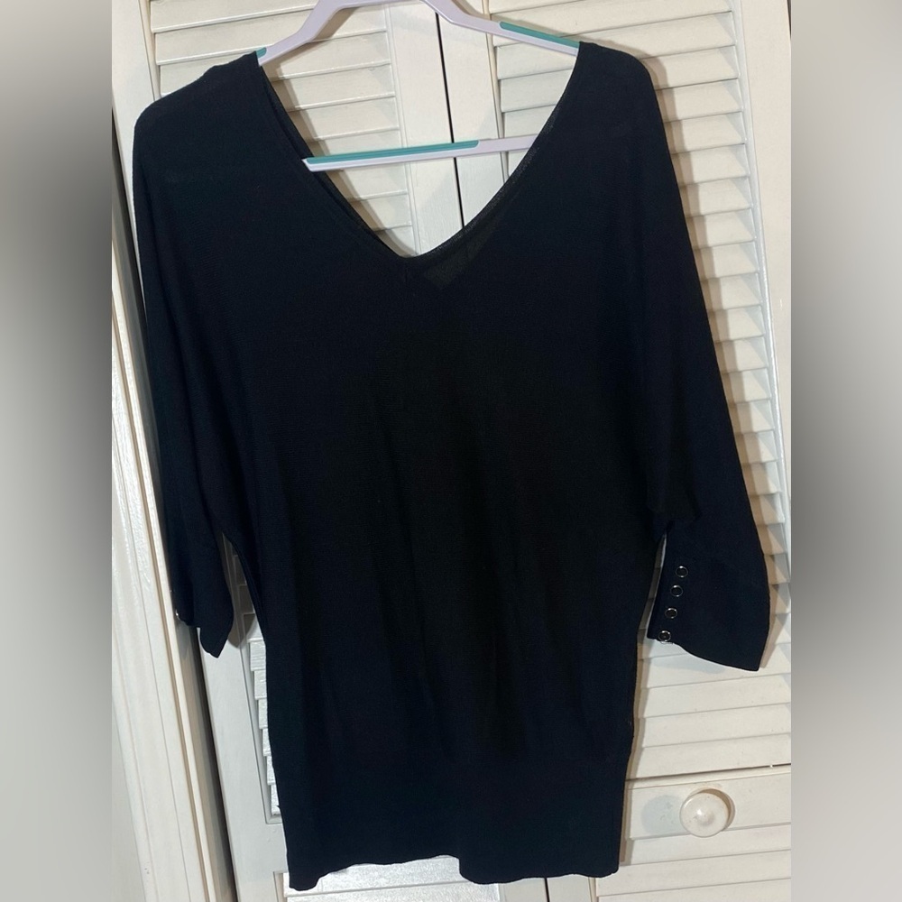 White House Black Market Tunic Pullover Sweater Size M Black 3/4 Sleeves